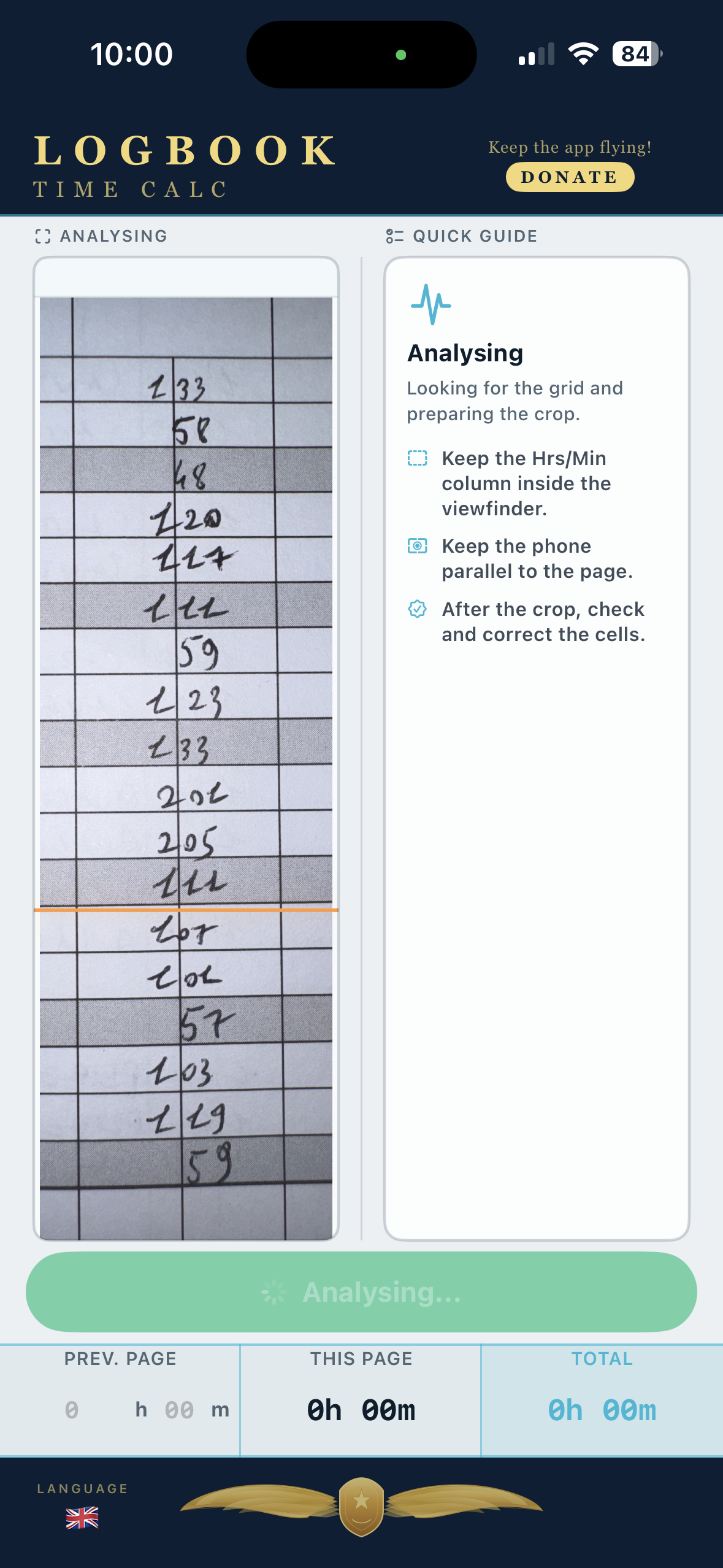 Logbook Time Calc camera preview and quick guide
